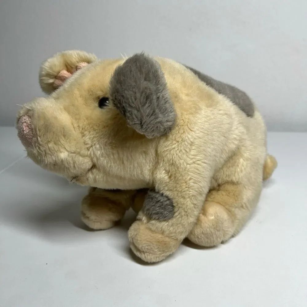 2012 Toys R Us Cute Soft Beige Pig W/ Gray Spots Plush Stuffed Animal Toy 12”